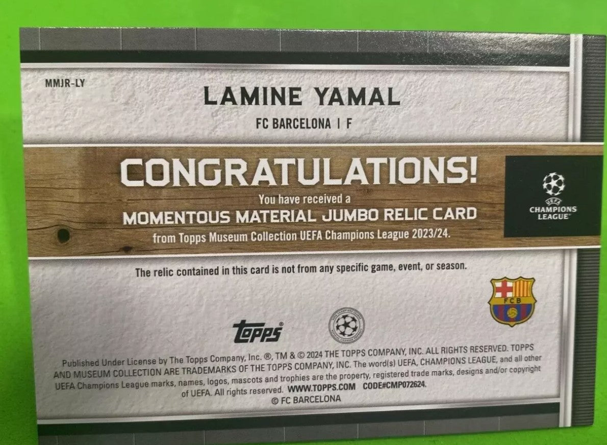 2023-24 Topps Museum ROOKIE Lamine Yamal #MMJR-LY /150 Barcelona RELIC