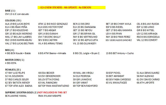 💥 2025-26 LOTE CUARTA EDICION 4th Update set 62 New Stickers Liga Este 💥